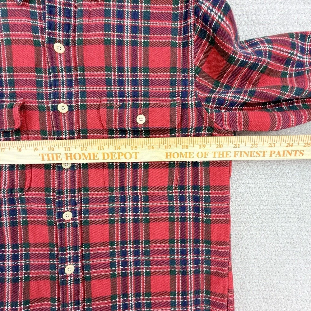 Vtg Polo Ralph Lauren Tartan Plaid Flannel Shirt Mens Medium Red Heavyweight Y2K